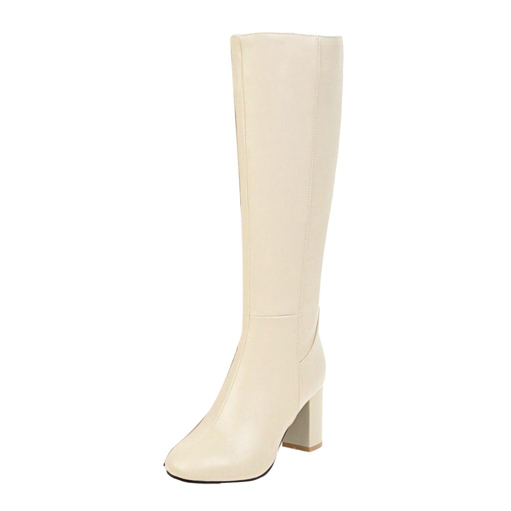 Stiefel Damen kniehoch Plateau Damen Leder Modisch Langer Schaft Blockabsatz Spitze Seite Reißverschluss Zapatos Para Mujer