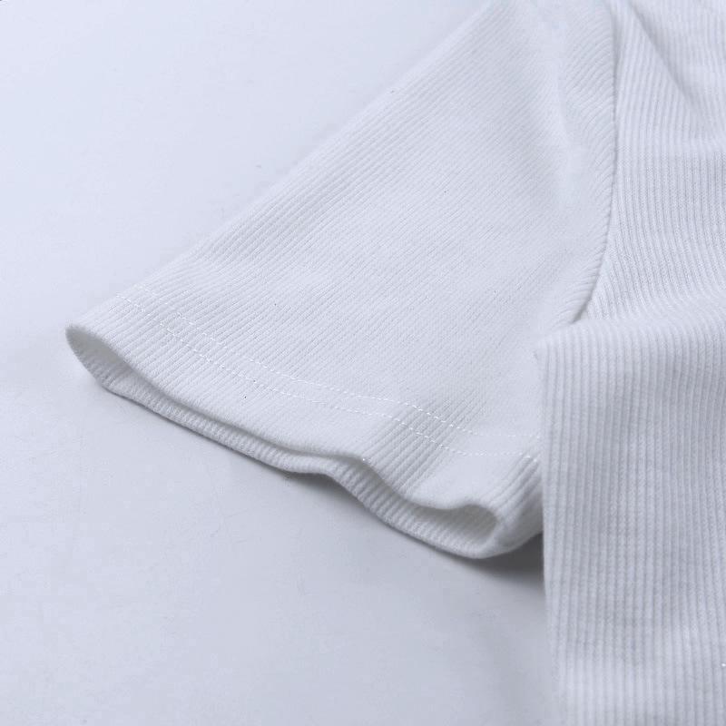 Buttons Summer Crop Top T-shirt Women Corset Skinny Knitted Tee Shirt Femme Casual Basic Sexy Tshirt Woman