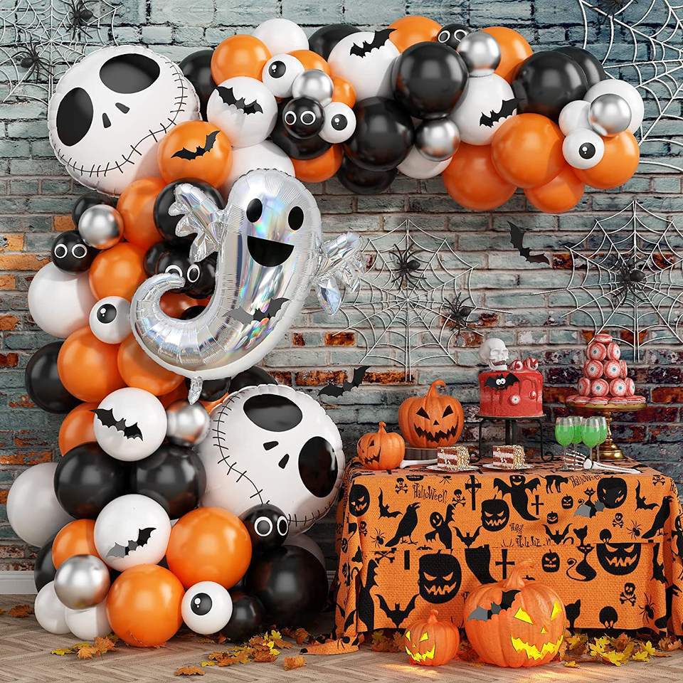Halloween ballonnen krans boog set met zwarte en oranje kleurrijke confetti oogbol ballonnen geschikt voor Halloween huisdecoratie