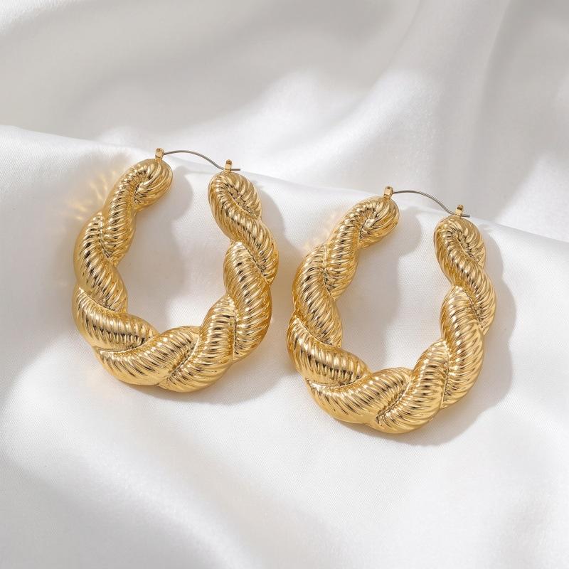 Rough woven twisted flower circle earrings retro and old gold twist personalized versatile earrings