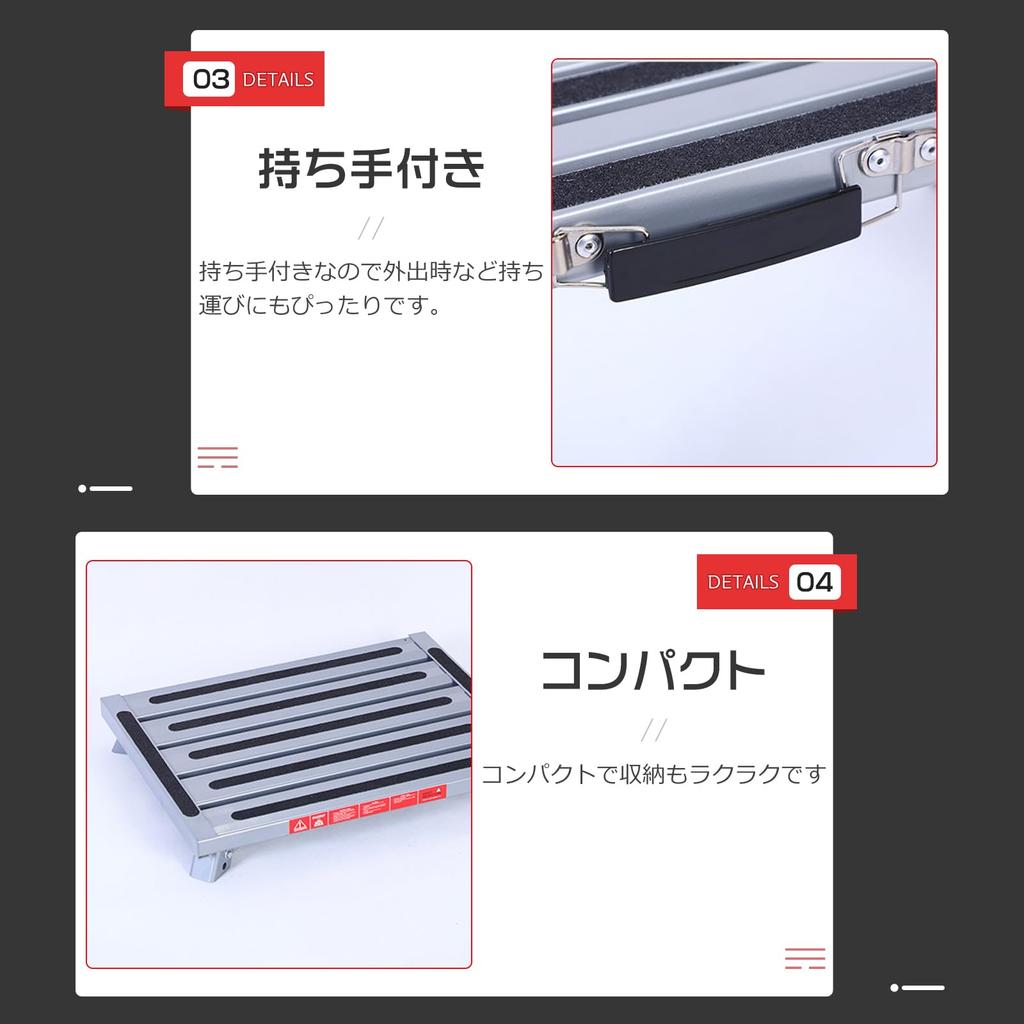 Tappros Folding Step Stool, Aluminum, 480mm x 300mm Tabletop with Handle, Lightweight, Compact, 150kg Weight Capacity, Durable, Sturdy, Non-Slip, Stab