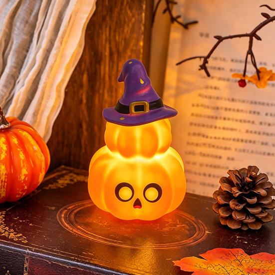 Safe Flameless Candle Cute Halloween Ghost/Pumpkin LED Night Light for Desktop Decoration, Battery Operated Table Lamp Nursery with Warm