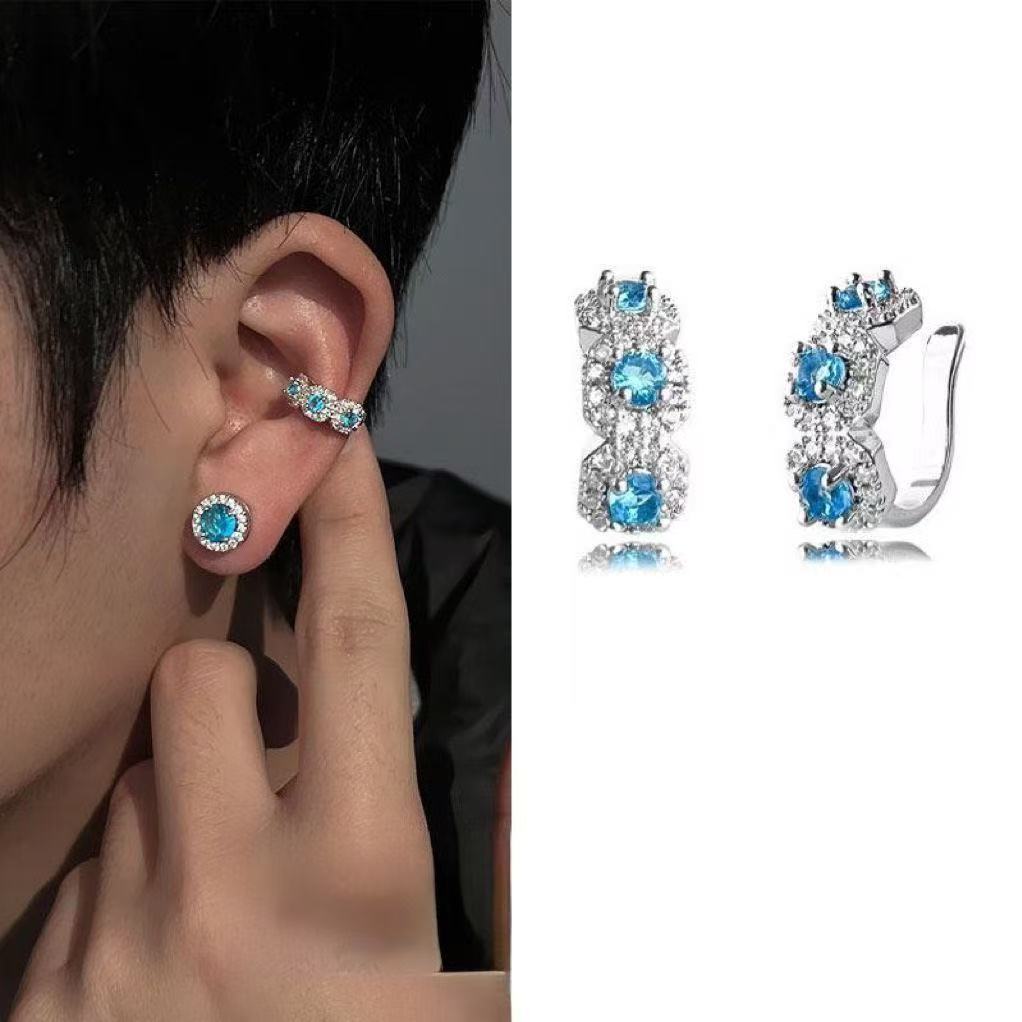 Iced Crystal Zircon Ear Clips - Trendy and Dazzling, High-end and Masculine. Unilateral Ear Bar Clips for Men. Women's Earrings.