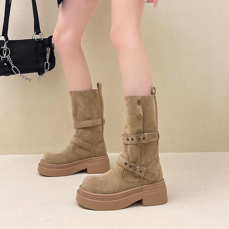 British Style Retro Platform Martin Boots Women's 2025 Autumn and Winter New Fashionable Versatile and Thin Height-increasing Medium Boots