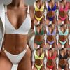 Dámský žebrovaný trojúhelníkový bikini set Nastavitelný popruh Bez zadní části Kovový kroužek Sexy dvoudílný letní plážový kostým Plavky