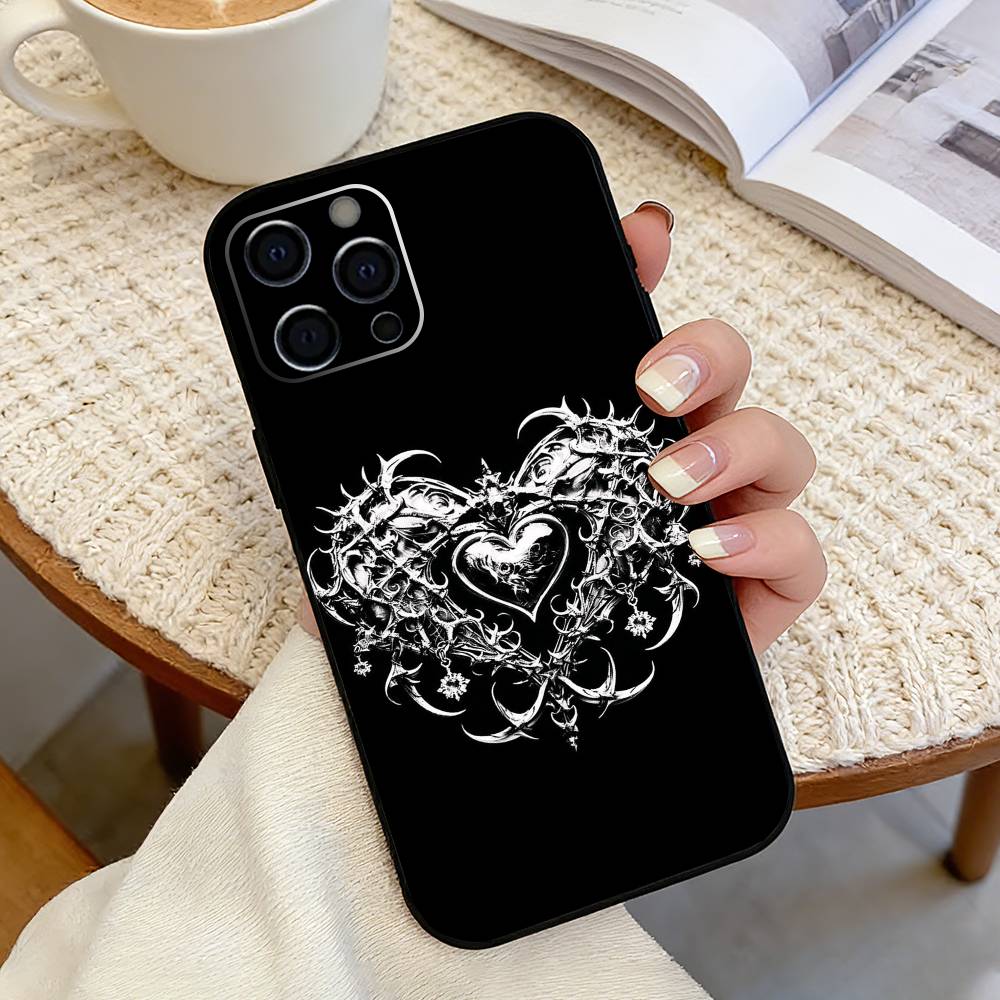 Gothic T-Cyber Sigil Cross Phone Case For iPhone 17, 16,15,14,13,12,11 Plus,Pro Max, Others Soft Black Cover