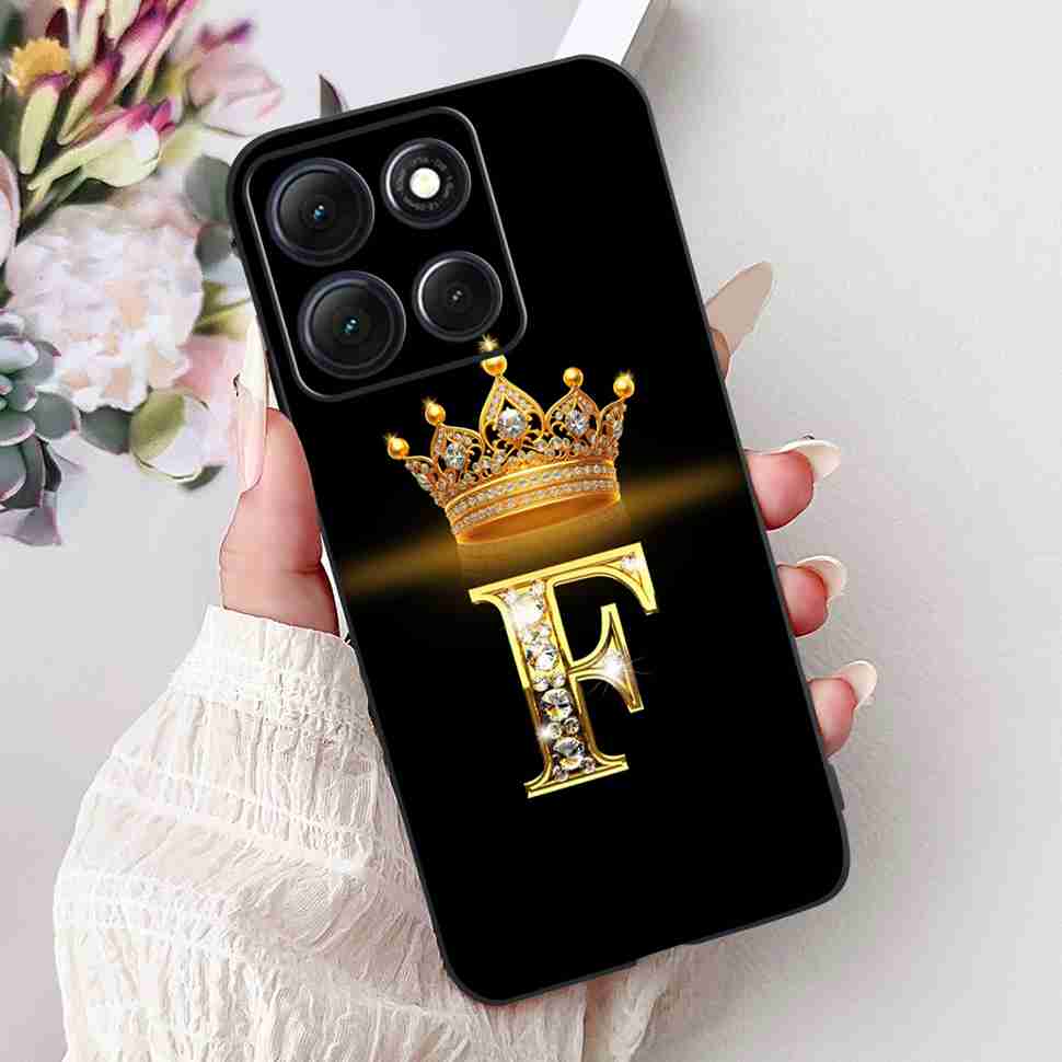 Hot For Motorola Moto G86 5G Case Crown Letters A-Z Soft Silicone Black TPU Cover For MOTO G86 XT2527-2 6.67" Protective Shell