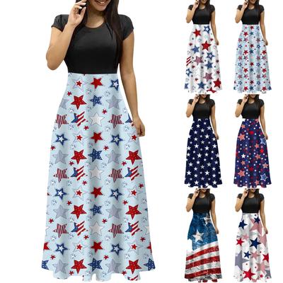 Damenmode Lässiger Druck Rundhals Kurzarm Übergroßes Maxikleid