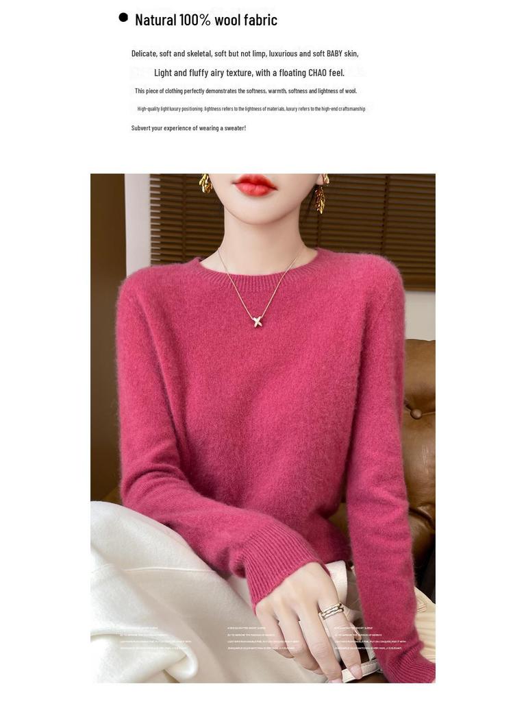 Damen 100% Reine Wolle Pullover: Herbst/Winter Locker gestrickter Pullover