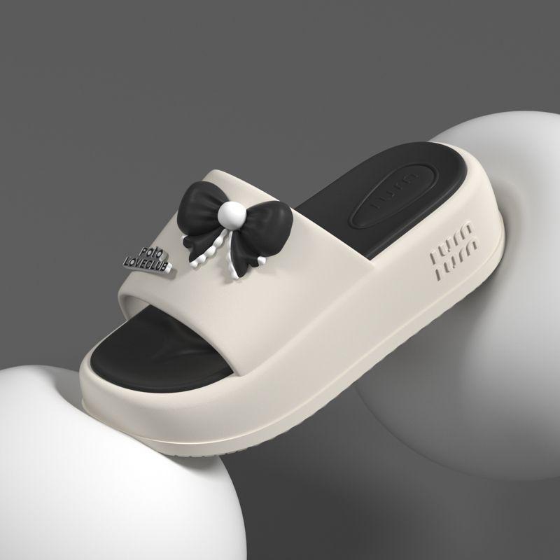 2025 Ladies Chunky Platform Slippers Woman High Heels Flat Sandals Thick Sole Lovely Bow-tie Flip Flops Female Eva Cloud Slides