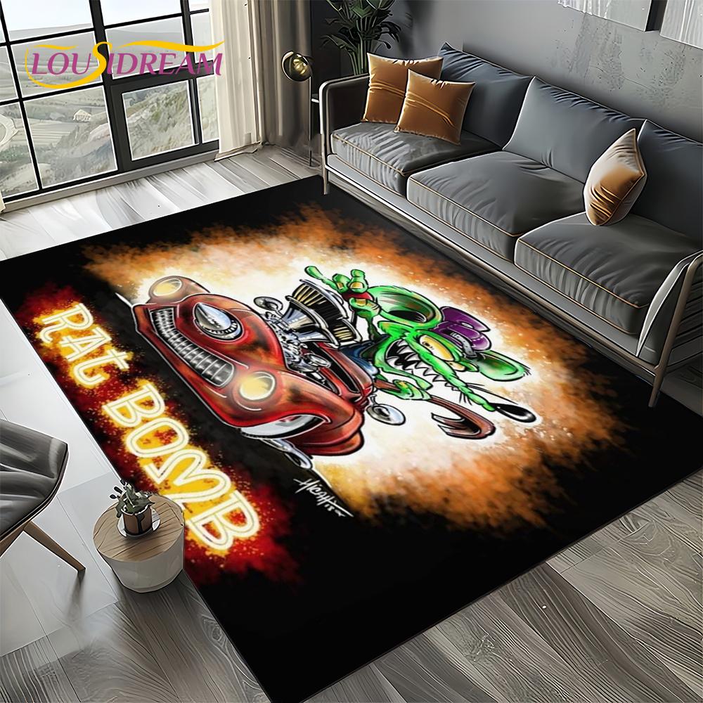

RF Funny Rat Fink Cartoon Motorcycle Sign Carpet Rug for Living Room Bedroom Home Sofa Decoration,Area Rug Non-slip Floor Mat 40x60cm( 15x23in )