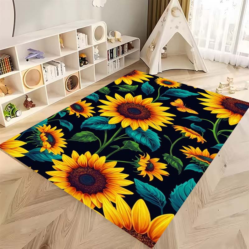 Tappeto antiscivolo con motivo a girasole 3D, flanella morbida, lavabile, fondo antiscivolo, adatto per soggiorno, camera da letto, bagno, cucina