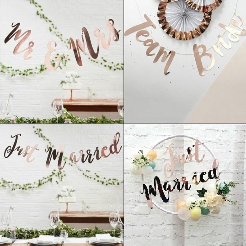 Rose  Just Married Mr & Mrs Team Bride English Words Wedding Party Banner Decoration String Flag