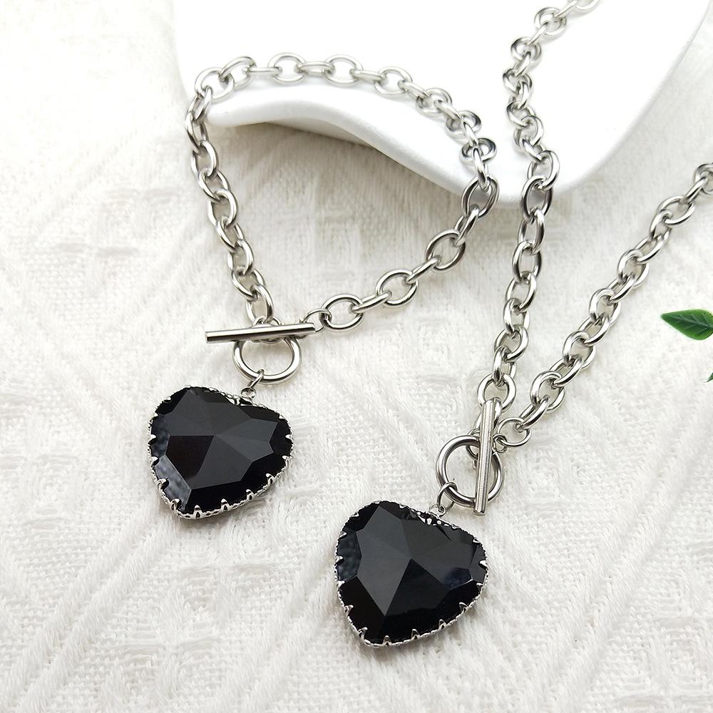 18K Gold-Plated Peach Heart Crystal Necklace for Women
