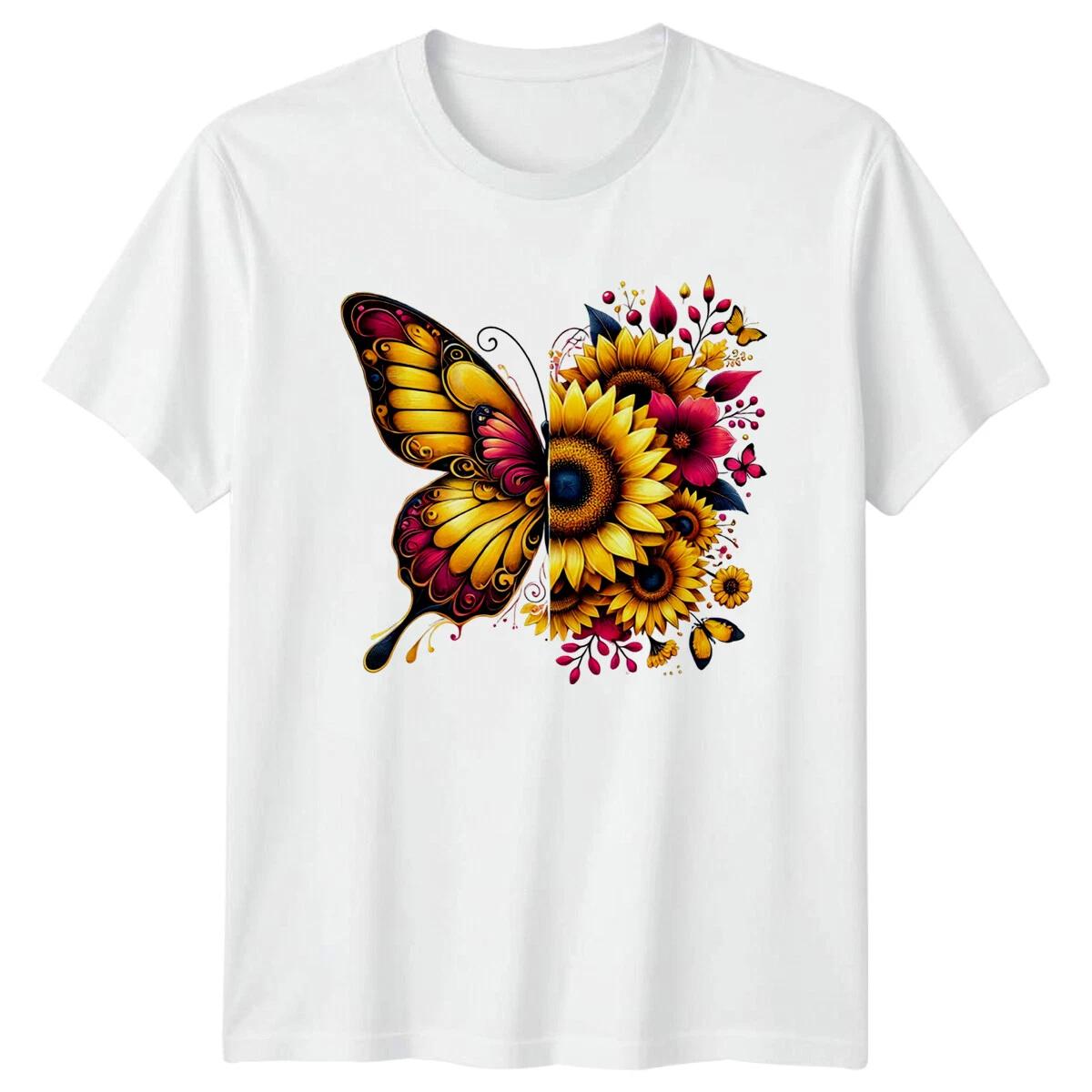 Floral Butterfly Sunflower Wings Nature Lover Graphic T-Shirt M