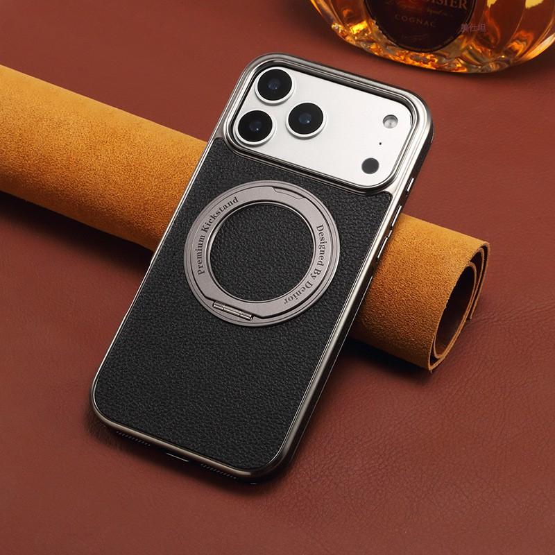 Phone Case With Rotating Stand Magnetic IPhone 17 Pro Max 16 15 14 13 Shockproof Leather Cover