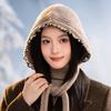 All-match Knitted Lace Wool Hat Big Head Circumference Windproof and Warm Strap Pile Hat Autumn and Winter Thickened Head Hat