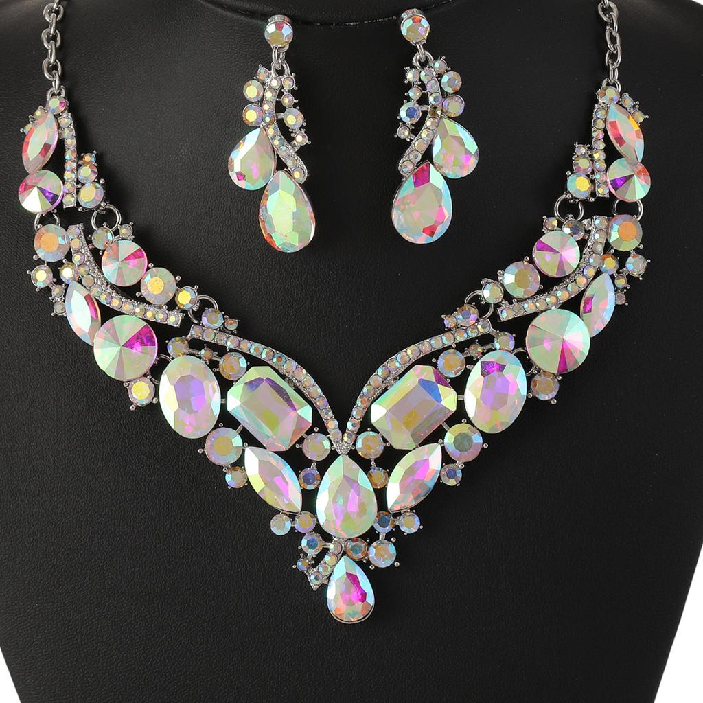 Vintage Crystal Necklace Earrings Bridal Jewelry Sets for Brides Wedding Party Costume Accessories Gifts for Women