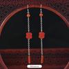 Original cinnabar earrings niche design retro long fringed earrings, natal red earrings for women