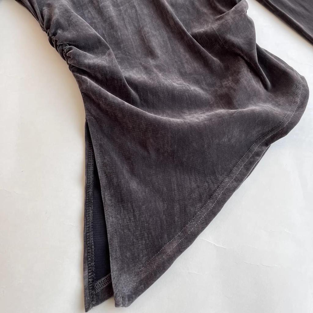 Damen Luxe Samt Langarm-T-Shirt – 2026 Rundhals Schmale Passform für den frühen Frühling/Herbst