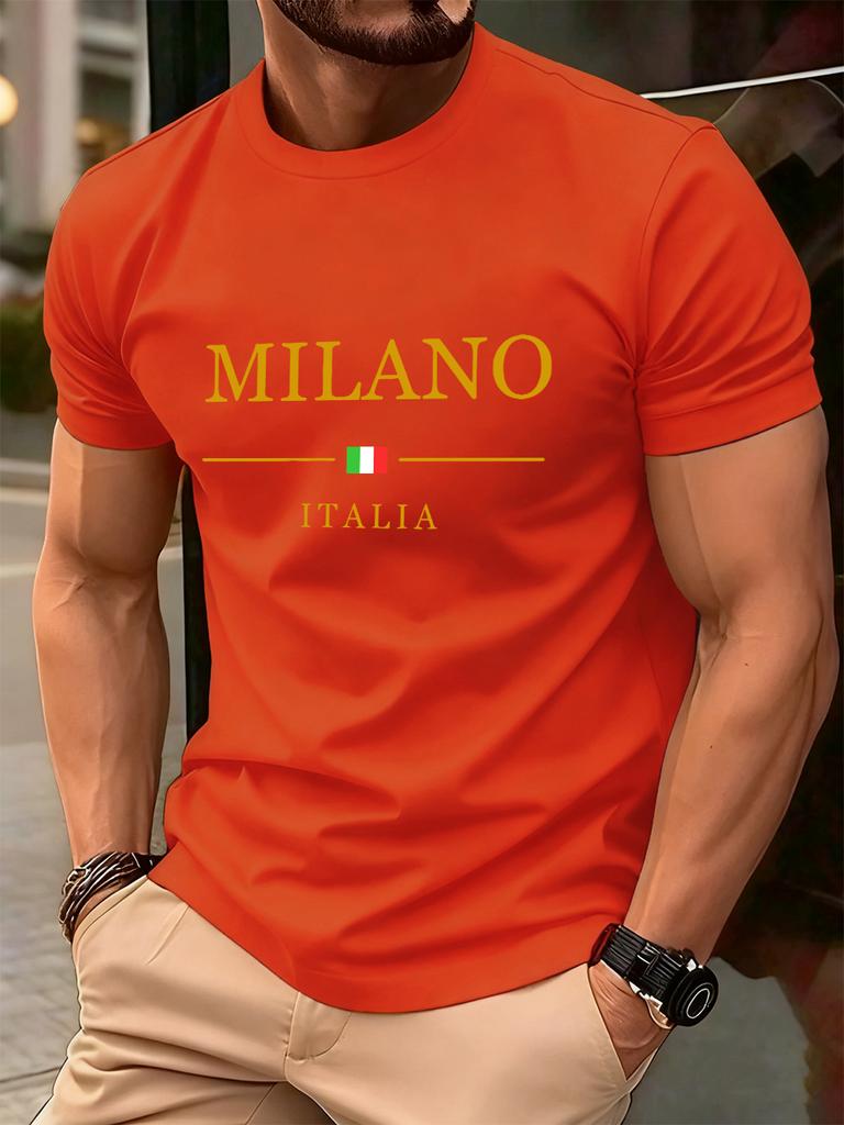Milano Italien Letter Print Herren T-Shirts Baumwolle Sommer Oversized Rundhals Oberteile Kurzarm Weiches T-Shirt Lässige Herrenbekleidung