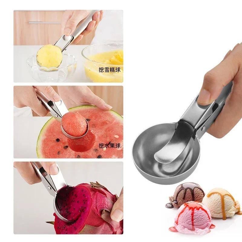 Multifunksjonelle iskremskjeer i rustfritt stål med dobbel bruk frukt vannmelon skje ball øse Husholdnings iskremverktøy