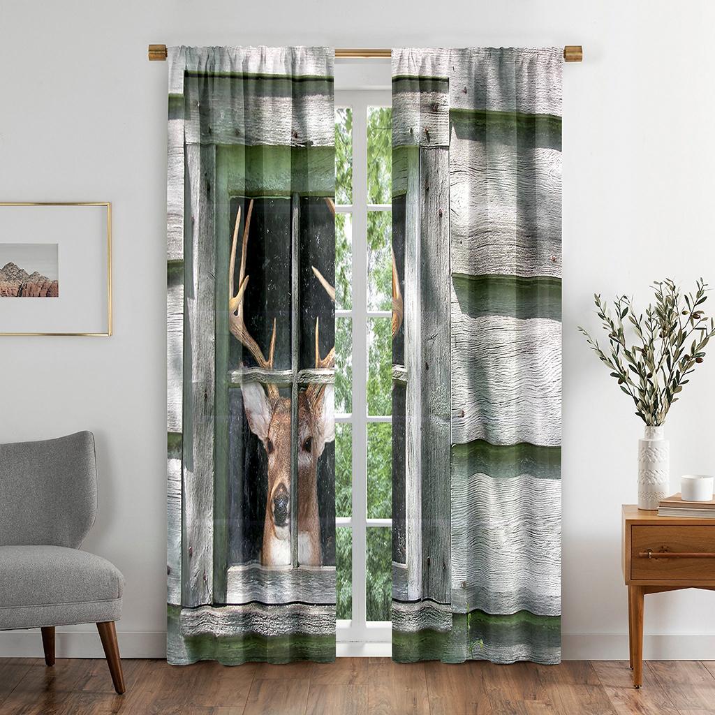 Natural Deer Animal Plant Vibrant Green Window Panel Drapes in Children Bedroom Living Room Hall Treatments Kitchen Decor Drapes Blinds