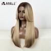 Noble Honey Blonde Synthetic Lace Front Wigs For Women Ombre Brown 24 Inches Straight Lace Wig Highlight Glueless Cosplay Wig