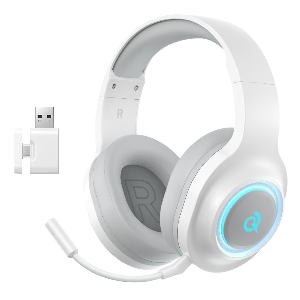 

QCY Heroad V200 Gaming Surround 50mm USB with Low Up to 220 Hours of RGB Compatible with and White Headset, 7.1ch Sound, Drivers, 2.4GHz/Bluetooth белый