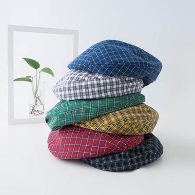 Women Retro Style Thin All Match Plaid Printing Beret Painter Cap