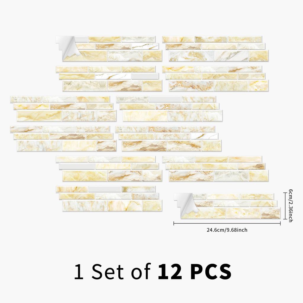 12 Mosaic Special-Shaped Wall Stickers Marble Crystal Tile Stickers Kitchen Bathroom Waterproof Self-Adhesive Wall Decoration