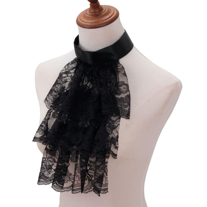 Victorian Ruffle Tiered Lace Jabot Neck Collar and Cuffs Set Renaissances Colonial Costume False Collar for Halloween
