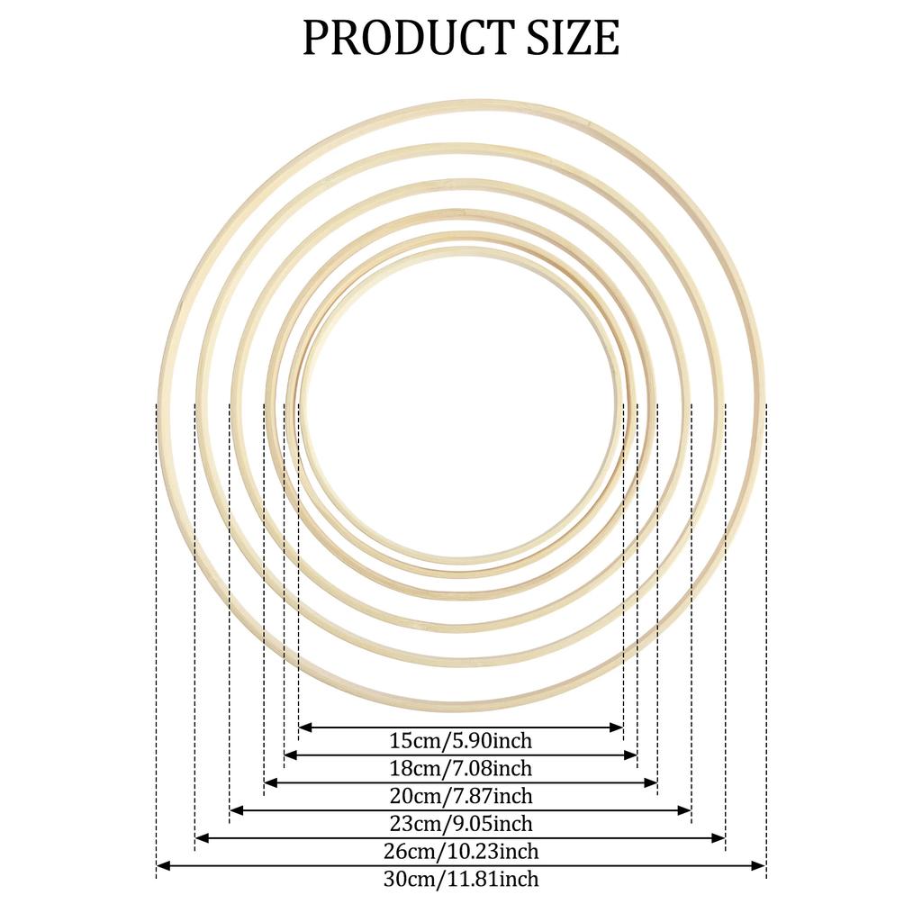 18Pcs Bamboo Rings Set 6 Sizes DIY Bamboo Hoops Set Multipurpose Bamboo Wreath Smooth Craft Hoop for DIY Wedding Wreath Decor