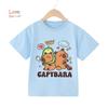 2026 Summer 4-14 Yrs Girls Casual Short-Sleeve T-Shirt Cute Capybara Design Comfortable Fabric for Everyday Outdoor Activities