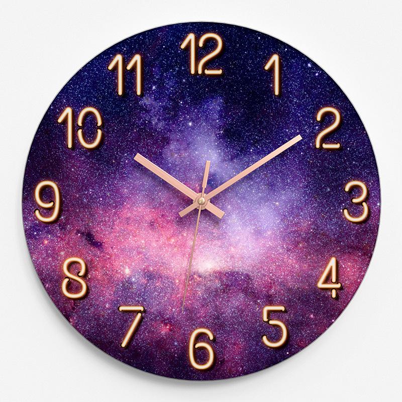 Children's Room Fashion Creative Clock Home Wall Clock Living Room Round Glass Clock Bedroom Silent Quartz Clock 30CM
