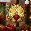 1pc 2D Flat Cross Stained Glass Suncatcher, 6.3/7.87 Inch Holy Spirit Dove Sacred Heart Stained Glass Hanging Ornament, Christian Cross Religious