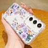Diamantrahmen Klare Handyhülle Für Samsung S25 Edge S24 FE S23 Ultra S22 A56 A36 A16 A15 A55 A35 Blumenmuster Weiches Silikon Stoßfeste Bumper Abdeckung
