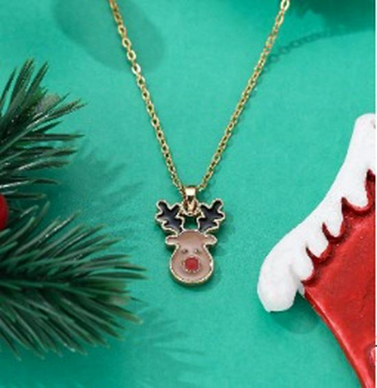 Cross-border Christmas Wish Tree Snowman Reindeer Bells Necklace