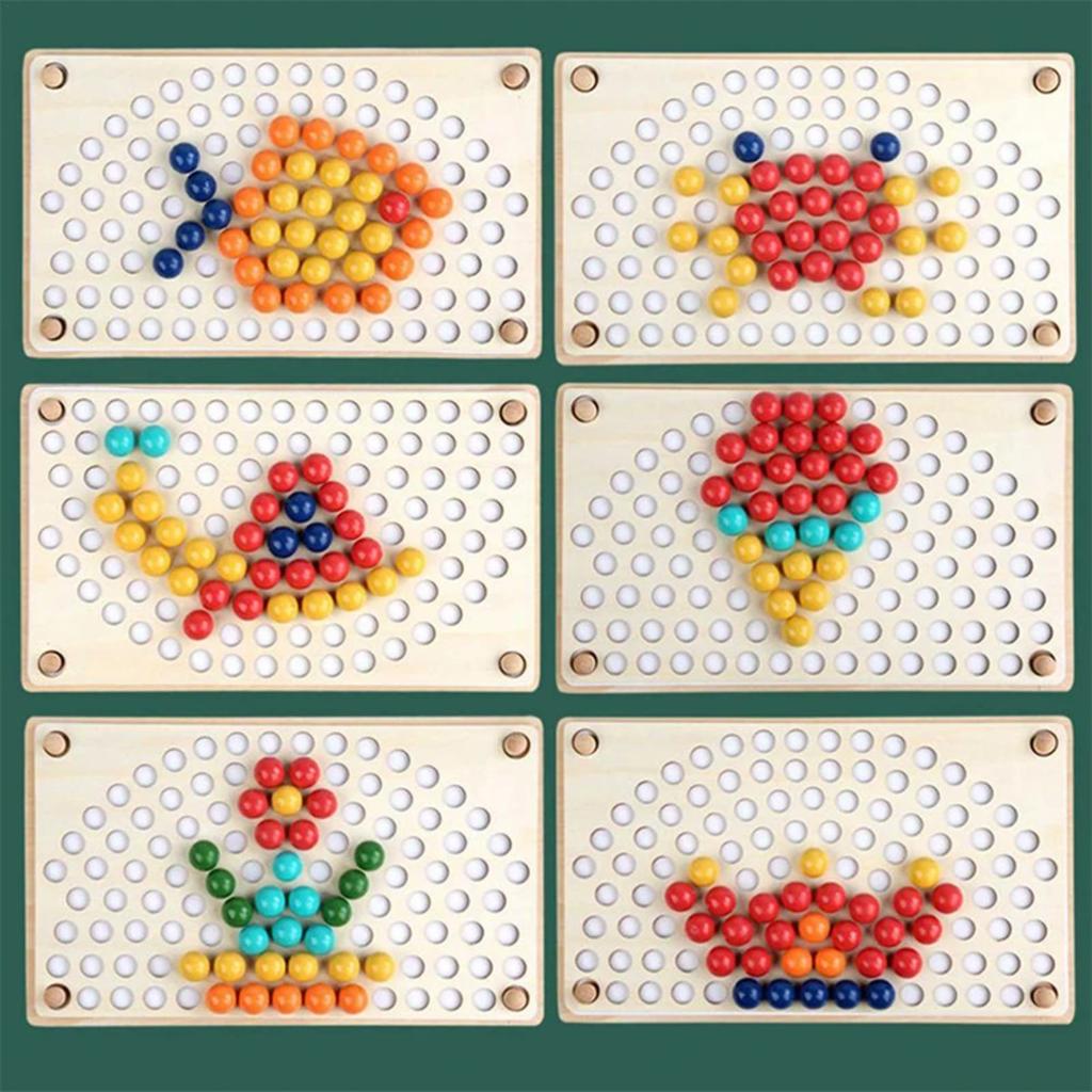 Rainbow Wooden Clip Go Game Set Dot Bead Board Game Toy Rainbow Clip Bead Hand-Eye Coordination Montessori Educational Toys