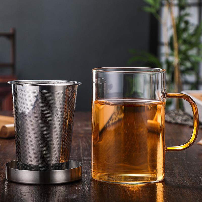 500ml Glass Cup Tea Mug Borosilicate Glass Tea Cup with Infuser and Lid Drinkware Home Office Mug for Tea Brewing Water Glass
