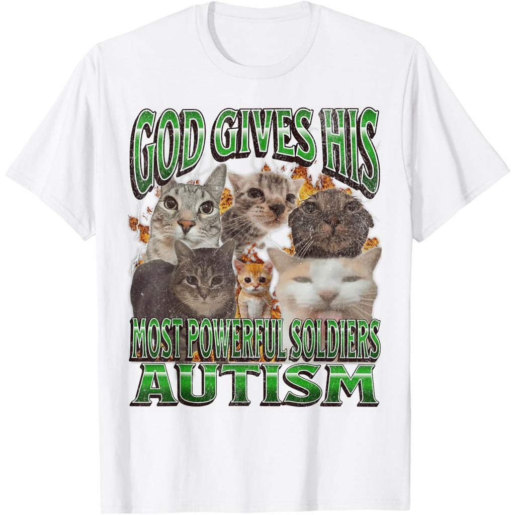 God Gives His Most Powerful Soldiers Autism Cats Graphic Tee Unisex Casual Cotton Short Sleeve T-Shirt