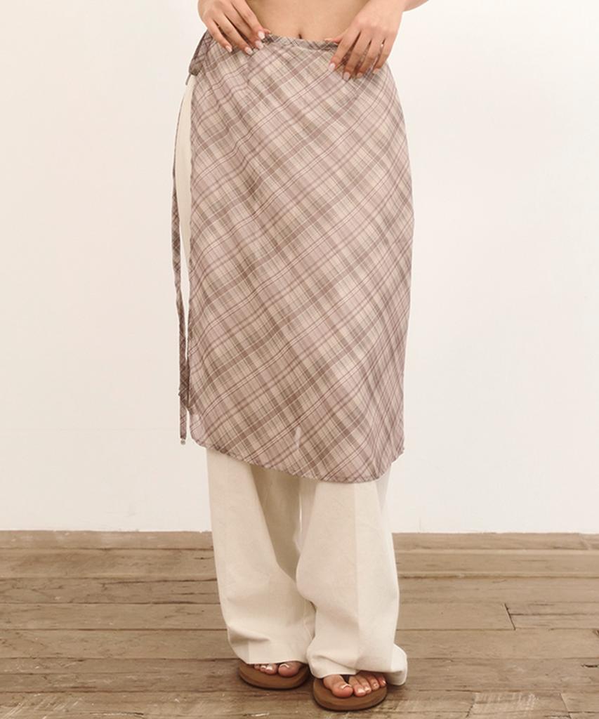 Naked Surf Club Sheer Check Wrap Skirt (Brown)