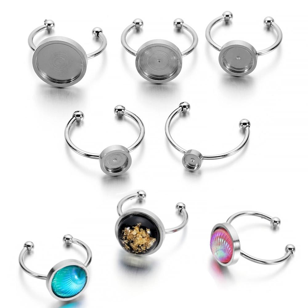 10Pcs/Lot 4-10mm Stainless Steel Adjustable Ring Settings Base Round Cabochons Cameo Settings for DIY Jewelry Making Accessories