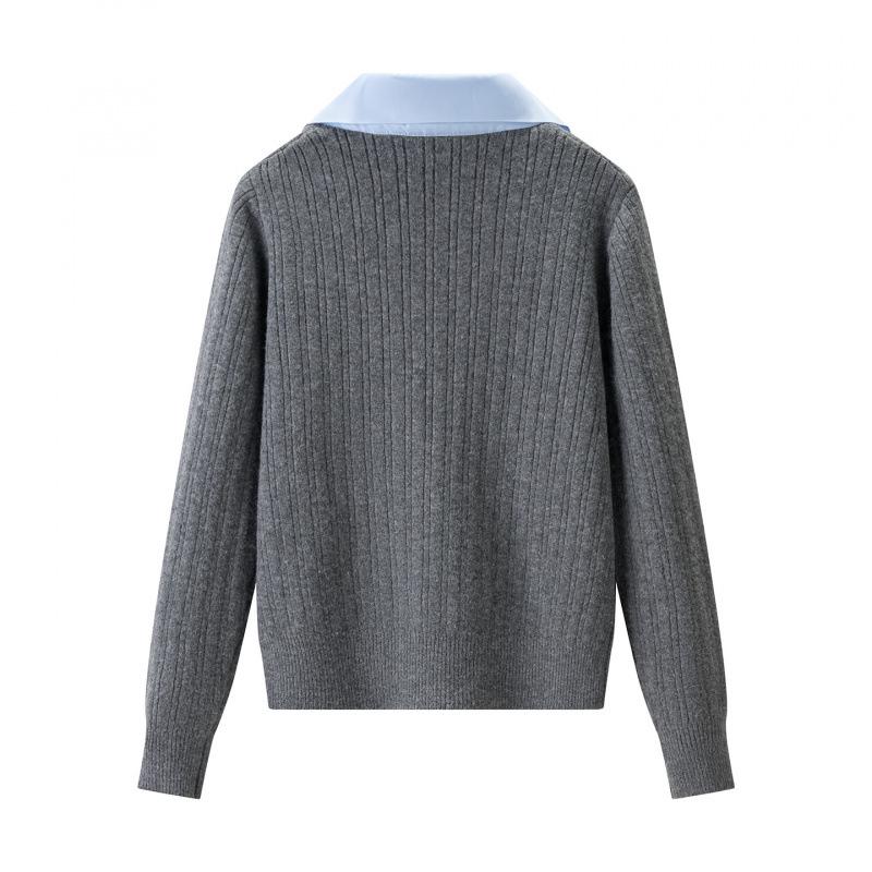 Striped Patchwork Two-Piece Knit Sweater - 2026 Spring Slim Fit Pullover for Petite