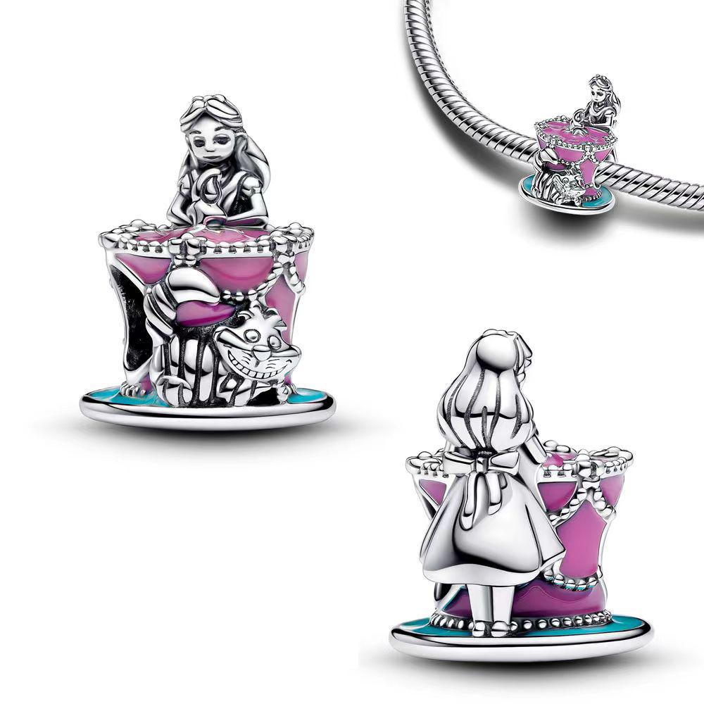 Miniso  925 Silver Dumbo Mickey Mouse Charm Bead DIY Fine Jewelry Bracelet Original Pendant