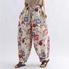 DIMANAF 2026 Summer New Plus Size Women Floral Long Pants Cotton Linen Vintage Loose Elastic Waist Casual Lady Bottoms