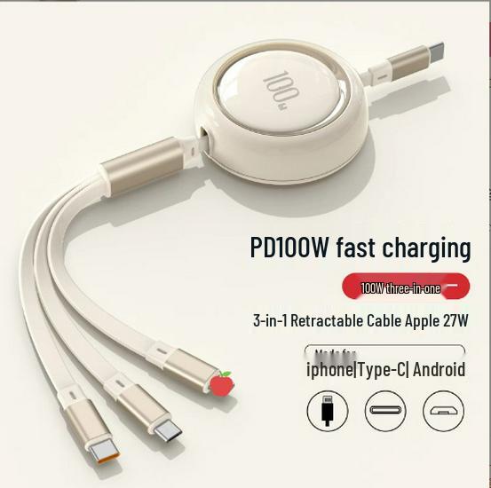 100W Retractable 3-in-1 Fast Charging Cable with Custom Logo