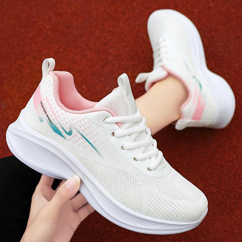 Fashion Women's Breathable Mesh Running Sneakers Fashion White Platform Sports Shoes for Women Thick Sole Non Slip Casual Walking Shoes