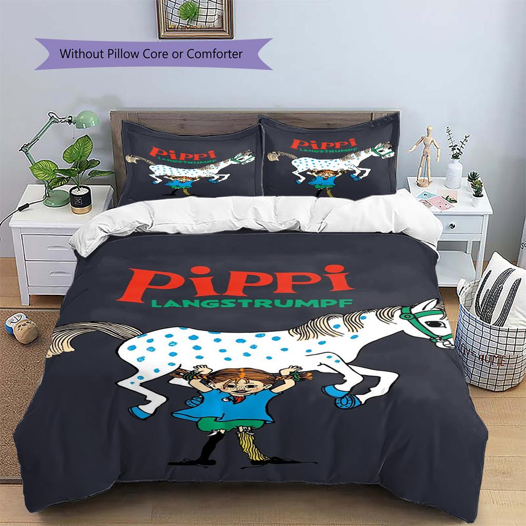 Pippi Longstocking Pattern Bedding,Quilt Set Quilt Cover Pillowcase Home Birthday Gift (1 * Duvet Cover + 2 * Pillowcase, Without Core)
