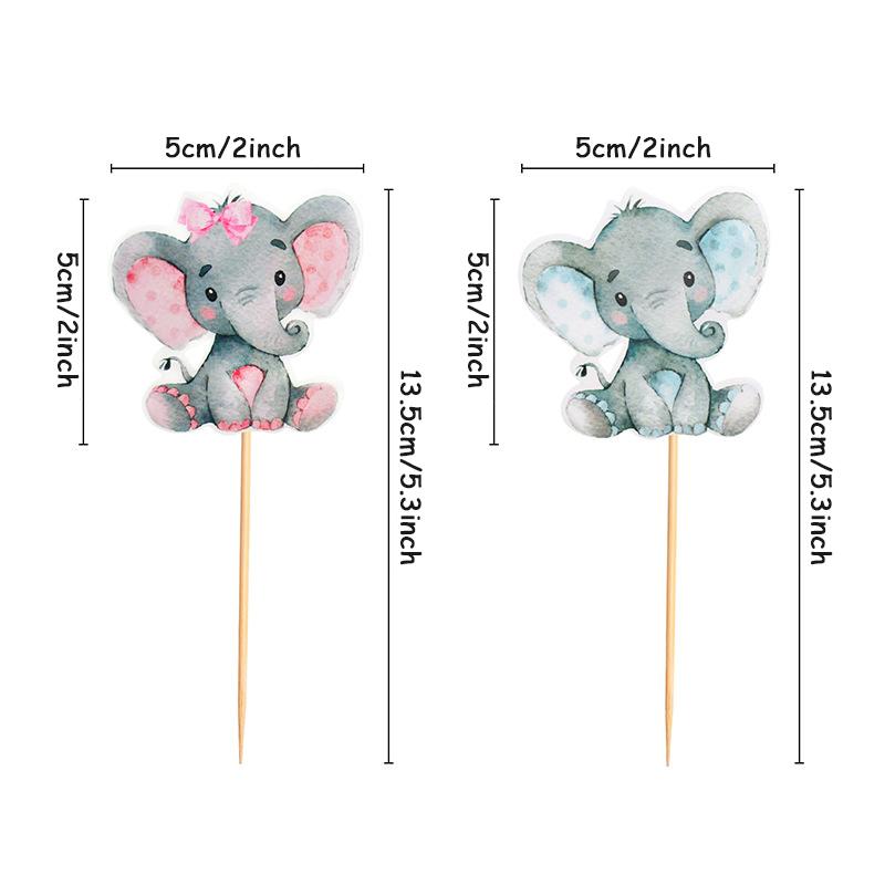 10pcs/set Elephant Cupcake Topper Pink/Blue Cake Toppers Paper Baby Shower Cakes Dessert Boy/Girl Birthday Parties Decoration